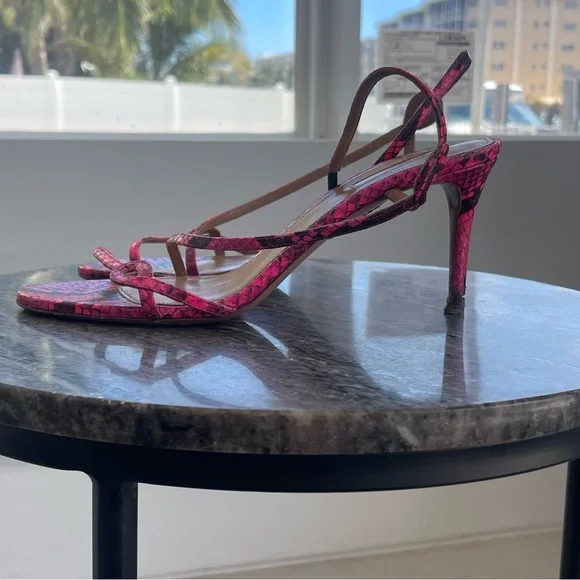 Aquazurra - Serpentine Neon Pink Snake Heel Sandals Sz. 39